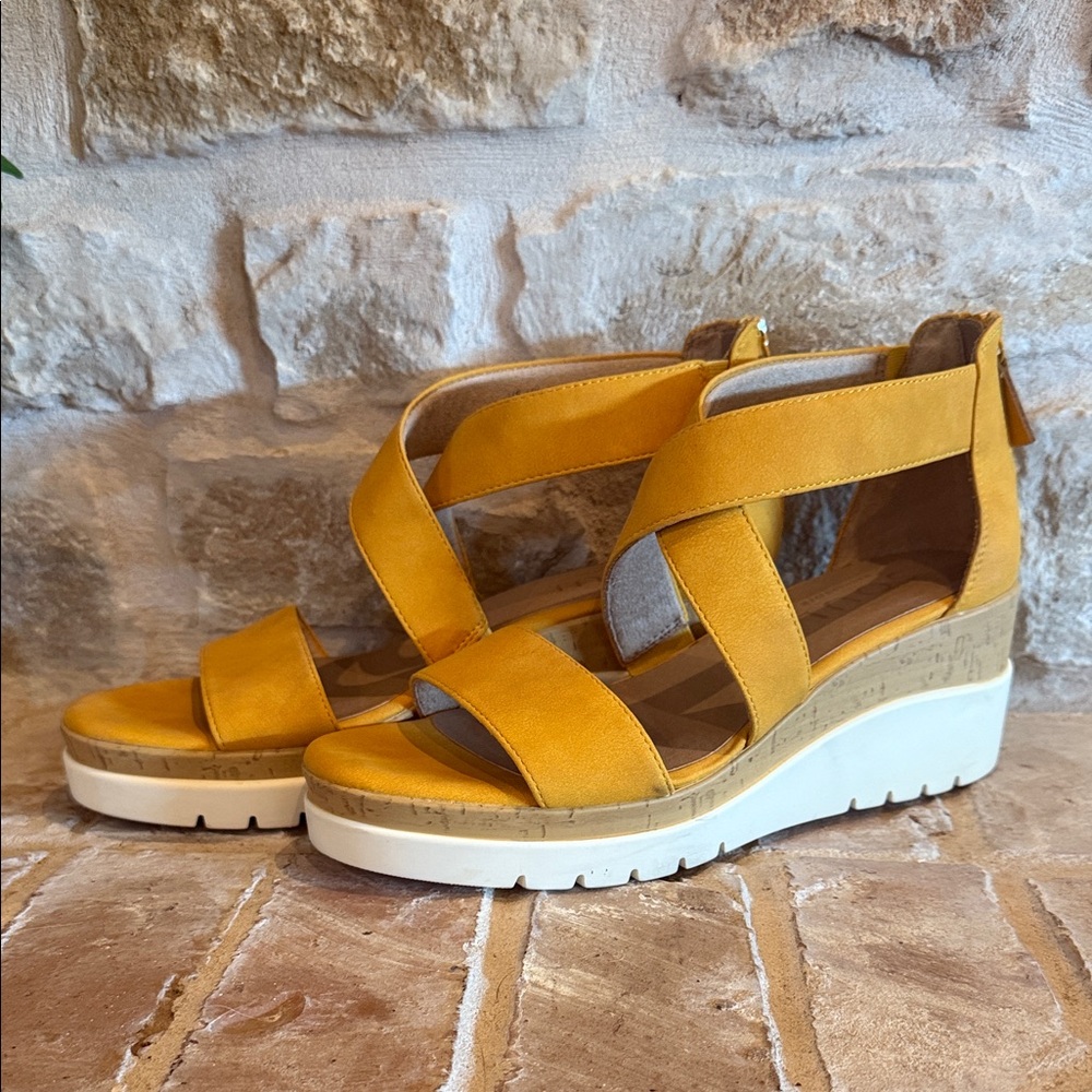 Yellow Strappy Wedge Sandals
